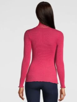 Merino Wolle-Seide Stehkragen Shirt Gerippt Fuchsia Calais Spitze Von Oscalito -Pink Zebra shirt langarm leavers spitze fuxia 6623 oscalito 2