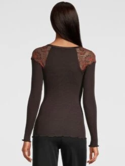 Merino Wolle-Seide LANGARMSHIRT Gerippt Mokka Calais Spitze Von Oscalito -Pink Zebra shirt langarm leavers spitze moka 6624 oscalito 2