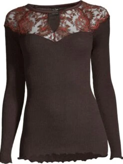 Merino Wolle-Seide LANGARMSHIRT Gerippt Mokka Calais Spitze Von Oscalito -Pink Zebra shirt langarm leavers spitze moka 6624 oscalito 3