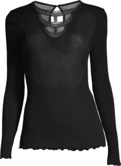 Merinowolle-Seide LANGARM SHIRT Gerippt Schwarz Von Oscalito -Pink Zebra shirt langarm lurex spitze schwarz 6661 oscalito 3