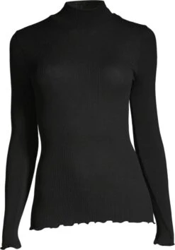Merinowolle-Seide Mockneck Shirt Gerippt Basic Von Oscalito -Pink Zebra shirt langarm mockneck basic ripp schwarz 3429 oscalito 2