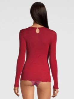 Merinowolle-Seide LANGARM SHIRT Rot Gerippt Von Oscalito -Pink Zebra shirt langarm tuellspitze rot 6667 oscalito 2