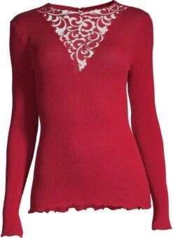 Merinowolle-Seide LANGARM SHIRT Rot Gerippt Von Oscalito -Pink Zebra shirt langarm tuellspitze rot 6667 oscalito 3