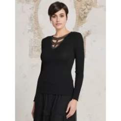 Merinowolle-Seide LANGARM SHIRT Gerippt Schwarz Von Oscalito