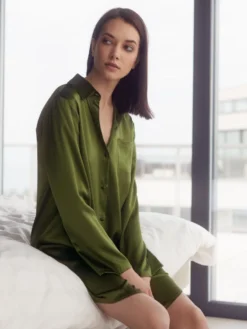 Seide Sleepshirt SEDUZIONE DI SETA Satin Von Gattina -Pink Zebra sleepshirt seide moosgruen 381453 khaki seduzione di seta gattina 1 1