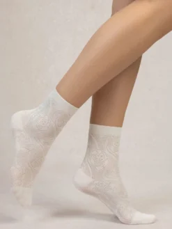 Damen Seidensocken Geblümt Mit 72% Seide Von Bleuforêt -Pink Zebra socken seide blumenmuster kurz 6529 naturel bleuforet 3 3