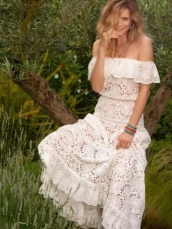 Baumwolle Lochspitze Sommerkleid GLADYS Von Marjolaine -Pink Zebra sommerkleid baumwolle loch spitze gladys 7gla3002 naturweiss marjolaine 1