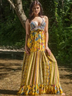 Neckholder Sommerkleid Mit Seide ADELIA Gelb Von Laetitia Beachwear -Pink Zebra sommerkleid lang p142 06giallo laetitia beachwear 1