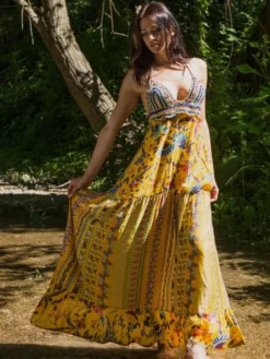 Neckholder Sommerkleid Mit Seide ADELIA Gelb Von Laetitia Beachwear -Pink Zebra sommerkleid lang p142 06giallo laetitia beachwear 3