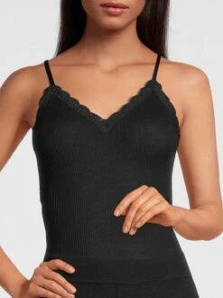 Merinowolle-Seide Spaghettiträger Unterhemd Gerippt Mit Calais Spitze Von Oscalito -Pink Zebra spaghettitr ger unterhemd 3408 schwarz oscalito 1