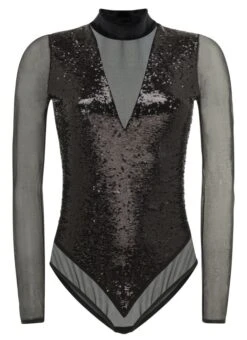 Pailletten Langarm Body SONIA Schwarz Von Room 24 -Pink Zebra tuell pailletten body sonia 219510 schwarz room24 5