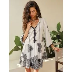 Tunikakleid INDIA In Weiss-schwarz Von Fiori Di Chiara