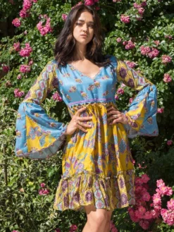 Tunikakleid Mit Seide PAOLA Blau-gelb Von Laetitia Beachwear -Pink Zebra tunika kurz langarm e132 09oro laetitia beachwear 3