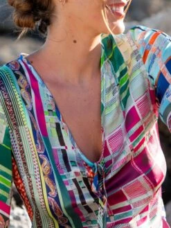 100% Seide Tunika FUCHSIA TÜRKIS Von Eva B. Bitzer -Pink Zebra tunika seide fuchsia tuerkis 11313277 bitzer 5