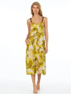 Viscose Kleid Lang ROOFTOP READY Gelb-beige Von DKNY Sleepwear -Pink Zebra viscose nachthemd gelb yi2622408 337 dkny 1