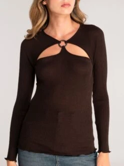 Modisches Wolle-Seide LANGARMSHIRT Gerippt In Schokobraun Von Oscalito -Pink Zebra wolle seide langarmshirt 7471 schokobraun oscalito 1