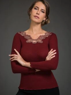 Merinowolle-Seide LANGARM SHIRT Rippe Von Artimaglia 9 Merinowolle-Seide LANGARM SHIRT Rippe Von Artimaglia -Pink Zebra wolle seide rippe langarm shirt 20504 weinrot artimaglia 5