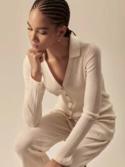 Wolle-Seide CARDIGAN Mit Polo-Kragen In Champagner Von Oscalito -Pink Zebra wolle seide strickjacke 7462 naturweiss oscalito 1