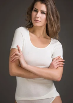 Merinowolle-Seide T-SHIRT Glatt Von Artimaglia -Pink Zebra wolle seide t shirt 70703 naturale artimaglia 1